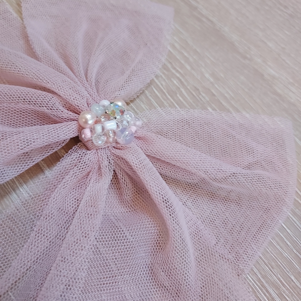 Handmade Charming Pink Tulle Bow Hair Clip - Picture 4 of 5